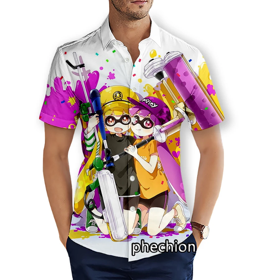 phechion Летни Мъжки плажни ризи с къс ръкав, Ежедневни ризи Splatoon с 3D принтом, Модни Градинска дрехи, мъжки блузи X47