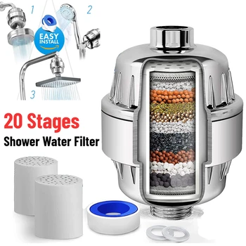 20 Стъпка филтър за вода в банята, кухнята кран, Филтър за отстраняване на хлор, тежки метали, филтрирана накрайник за душ, омекотяване на твърда вода
