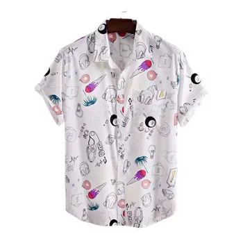 2023 Годишният Нов Младежки мъжки топ, Модни и Ежедневни Плажната Тропическа Хавайска риза с къси ръкави от дишащ памук с къс ръкав