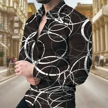 2023 Нови Мъжки Потник, риза с дълъг ръкав и копчета, с ревери, Нов Дизайн на Случайни улични черно-бял дизайн за бала