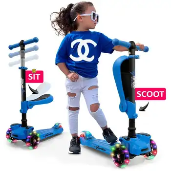 - 3-колесен скутер Scoot Кид - Играчка скутер за деца и бебета са с вградени led фенери на колела, разтегателен удобна седалка (на възраст от 1 г.)