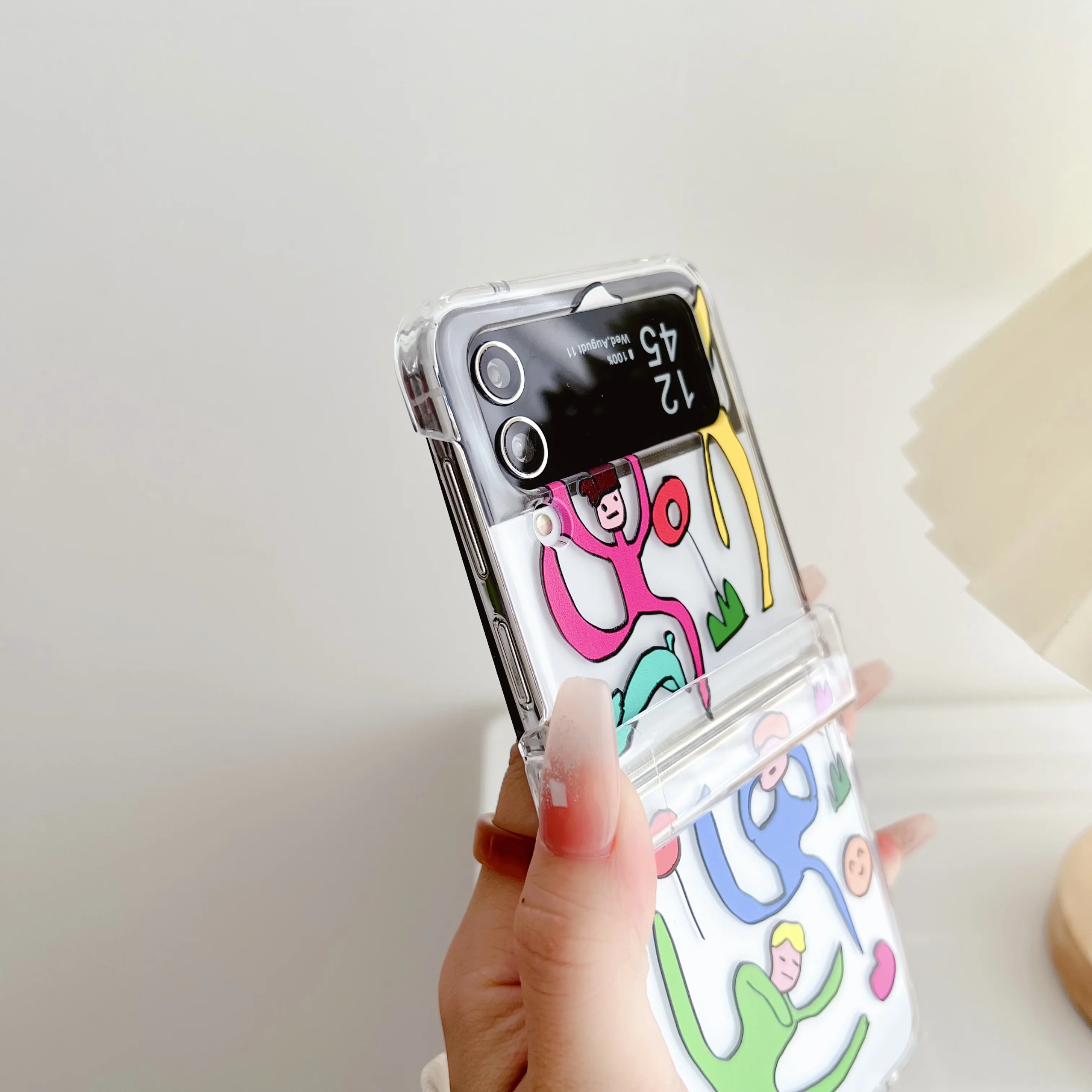 Cartoony танц модел е подходящ за Samsung Galaxyz Z Flip5 калъф за телефон zflip 3 и 4, сгъваема защитен калъф за екрана, защита от падане