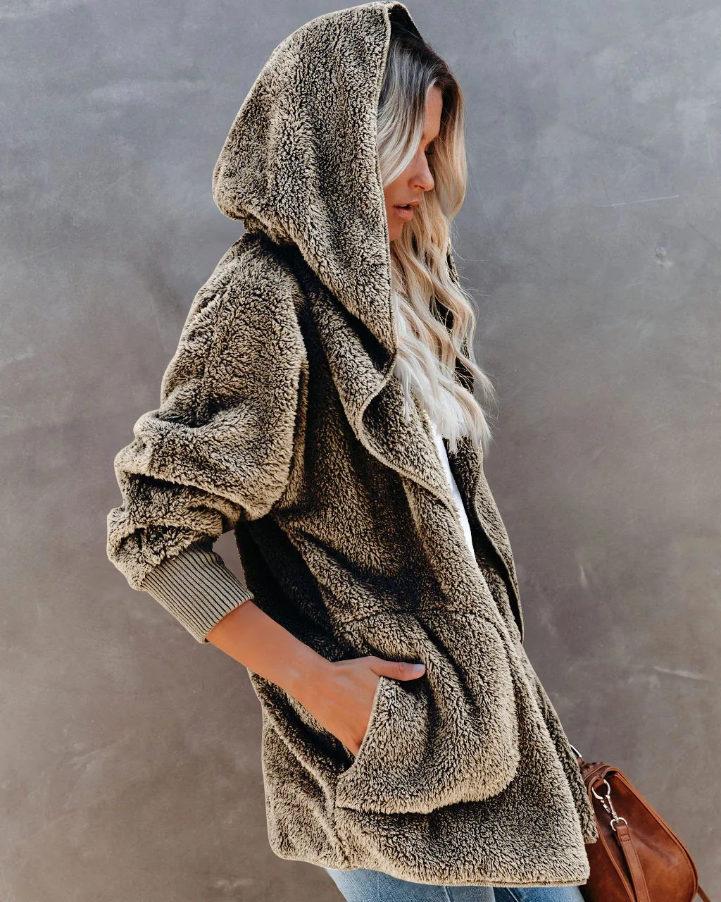 Утепленное дамско зимно палто однотонного плюшено цвят, С дълъг ръкав, жилетка с цип, на Свободна Топло пухкав плюшен Дамски удобно облекло