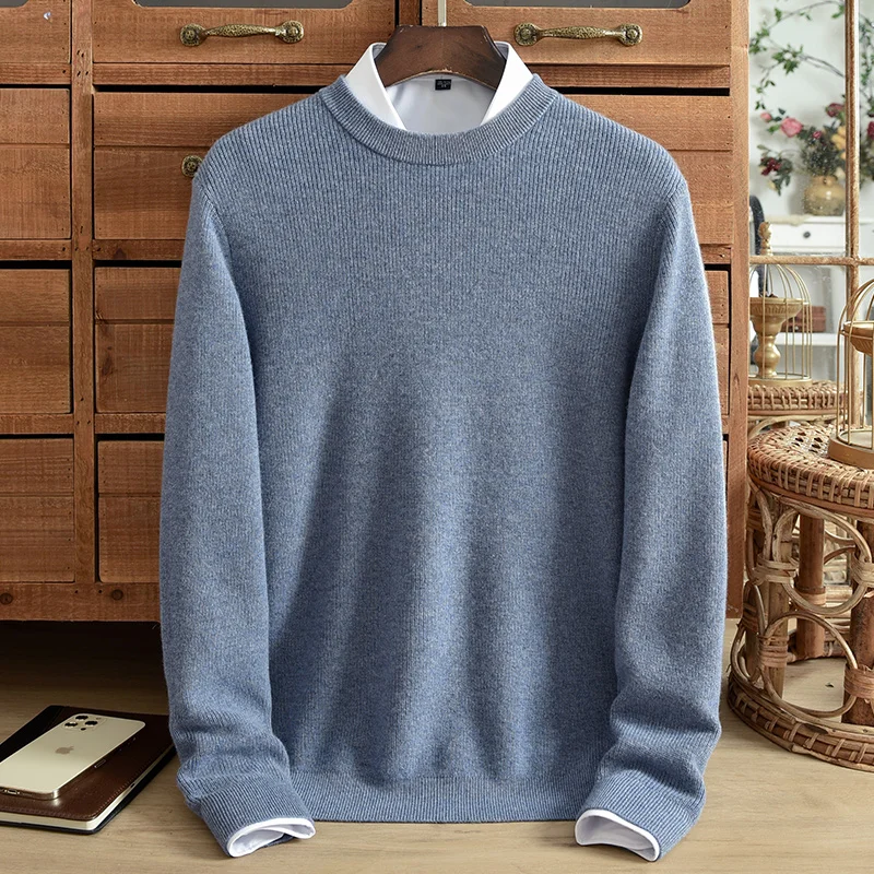 Зимна нов вълнен пуловер, мъжки чист вълнен сгъсти кръгъл отвор, монофонични младежки случайни вязаный пуловер с високо качество