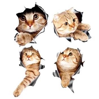 (4 бр.) 3D стикери с котка за кола, стикер на прозореца, камион, кола, лаптоп или iPad