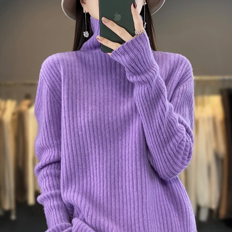 Модерен уличен вязаный топ с дълъг ръкав 2023, Есен-зима, на Новост, Дамски пуловер, ежедневието на обикновен пуловер райе с кости