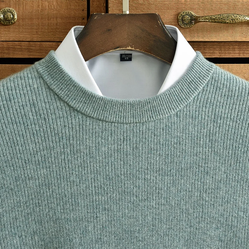 Зимна нов вълнен пуловер, мъжки чист вълнен сгъсти кръгъл отвор, монофонични младежки случайни вязаный пуловер с високо качество