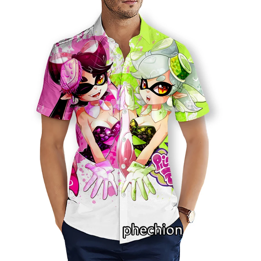 phechion Летни Мъжки плажни ризи с къс ръкав, Ежедневни ризи Splatoon с 3D принтом, Модни Градинска дрехи, мъжки блузи X47