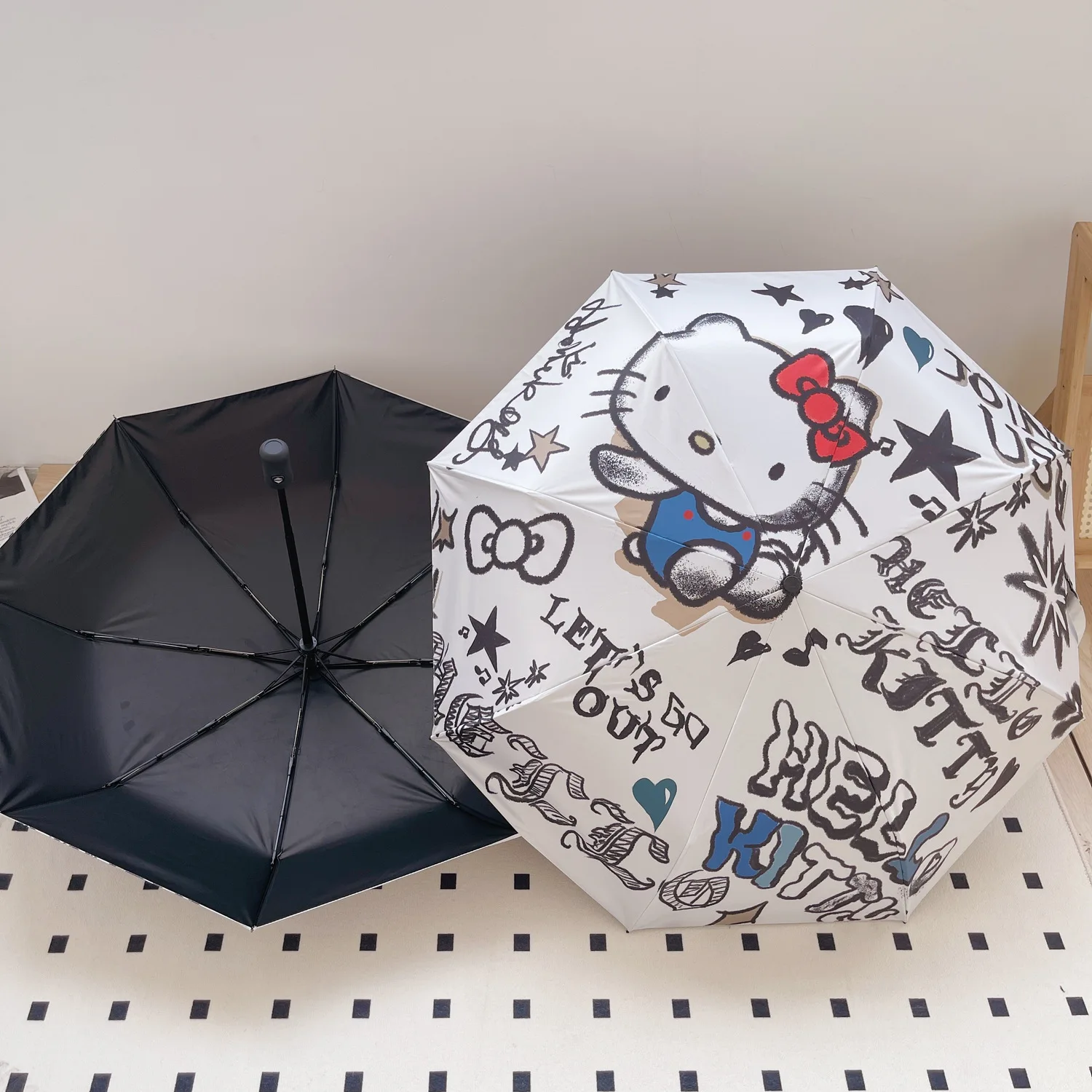 Сладък чадър на Hello Kitty, Автоматичен Женски чадър от слънце и дъжд с Двойно предназначение, черно гелевый студентски чадър от слънцето