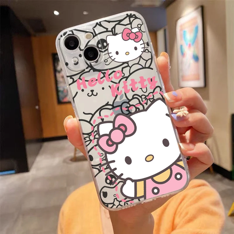 Аниме Hello Kitty Момиче Прозрачен Калъф За Телефон Apple iPhone 15 14 13 12 11 Mini XS XR X Pro MAX 8 7 6 Plus SE 2020