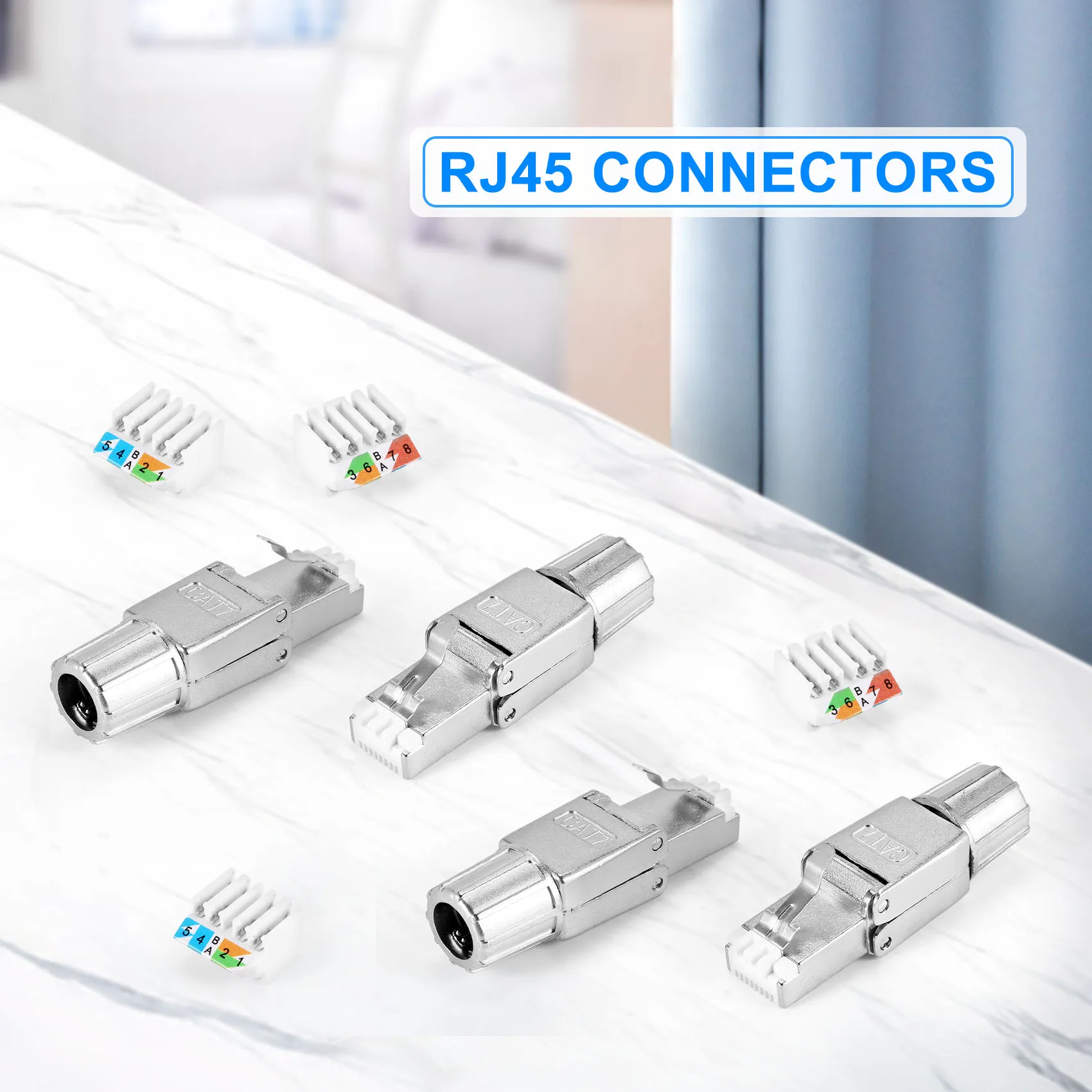Съединители RJ-45 Cat7, за Многократна употреба екранирани конектори Ethernet, Интернет-щекер, бърз монтаж в полеви условия.