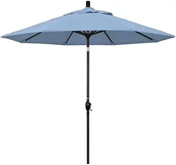 9-инчов кръгла алуминиева поставка, кривошипный стълбищен бутон наклон, черно поле, чадър Sunbrella, 9 фута