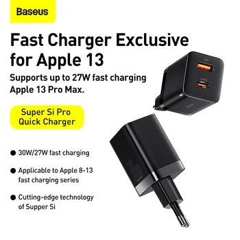 Baseus Super Si Pro е Бързо Зарядно Устройство Type C USB 30 W/27 Вата Бързо Зареждане на Телефона За iPhone 13 Pro Max Huawei Samsung Xiaomi