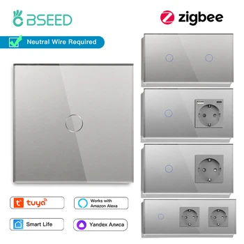 BSEED Zigbee 1/2/3Gang Интелигентни Сензорни Ключове 1/2/3Way Сензорен прекъсвач С USB-изходи EU Type-c Sasha Smart Life Алекса Control