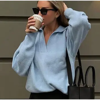 K Women / Новост 2023 година, есента поло с дълъг ръкав, монофонични случайни вязаный пуловер с дълги ръкави за модерни момчета