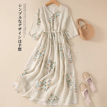 Mori Момиче, Лятото-секси Дълга рокля с флорални принтом, Дамски дрехи, Елегантен V-образно деколте, копчета 