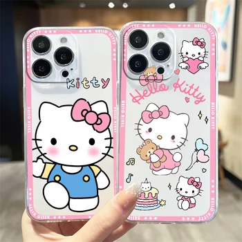 Аниме Hello Kitty Момиче Прозрачен Калъф За Телефон Apple iPhone 15 14 13 12 11 Mini XS XR X Pro MAX 8 7 6 Plus SE 2020