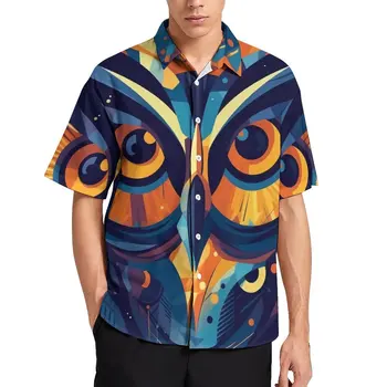 Блузи с совой, Мъжки абстракция, Илюстрация, Ежедневни ризи, Хавайска Риза с къс ръкав, Индивидуалният козметична риза голям размер за почивка, идея за подарък