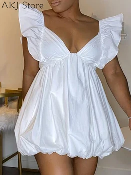Жена секси вечерна рокля с къс ръкав и набори