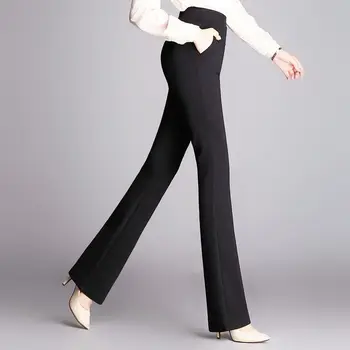 Корейски Модерен Офис Женски костюм, Панталони за жени, Пролетни тесни панталони-клеш, Черни Широки панталони с висока талия, женски 6XL Q519