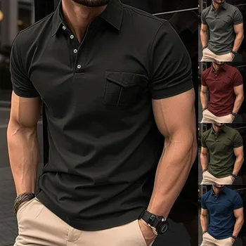 Лятна Тънка риза от Нов Джърси с отложным яка и джоб с къс ръкав, Дизайн на мъжко Облекло, Обикновен Пуловер 2023, Модерен