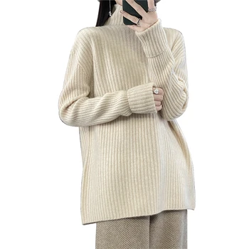 Модерен уличен вязаный топ с дълъг ръкав 2023, Есен-зима, на Новост, Дамски пуловер, ежедневието на обикновен пуловер райе с кости