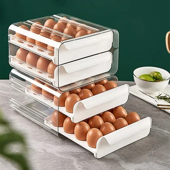 Пластмасов двуслойни кутия за яйца, кухненски хладилник, Контейнер за съхранение на яйца, органайзер, титуляр