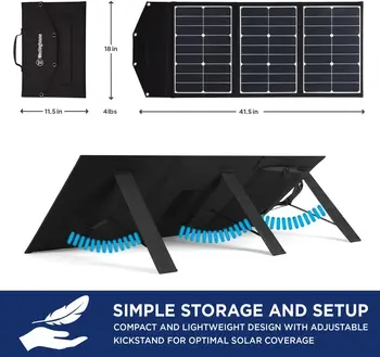 Преносима соларен панел с мощност 60 Вата за преносими електроцентрали, iPhone, iPad, таблети, лаптопи порта QC USB 3.0 и USB-C