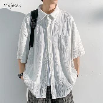 Ризи Мъжки Ежедневни Свободни С къс ръкав Голям размер, Летни с драпированным джоб, за юноши в корейски стил, дишащи за Всеки ден
