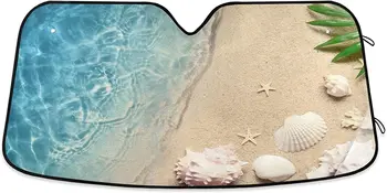 Сенника на предното стъкло на превозното средство Морска звезда Летен плаж с Пясъчна вълна Сгъваема козирка за Защита от слънчевата топлина и uv вътрешността на колата