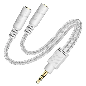 Сплитер за слушалки, AUX-сплитер, кабел за слушалки, вязаный 3,5-мм газа, 2-лентов аудиоразветвитель, стереозвук, Y-кабел за производство на