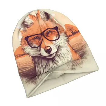 Тънка шапчица Fox Sunset Animals Със Слънчеви очила Улични шапки Унисекс в стил хип-хоп Four Seasons Beanies