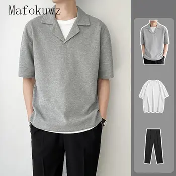 Хонг конг стил 2023, Нова модерни мъжки дрехи на английски Юпи с къси ръкави, Летен пълен комплект в комбинация със светъл зрял стил